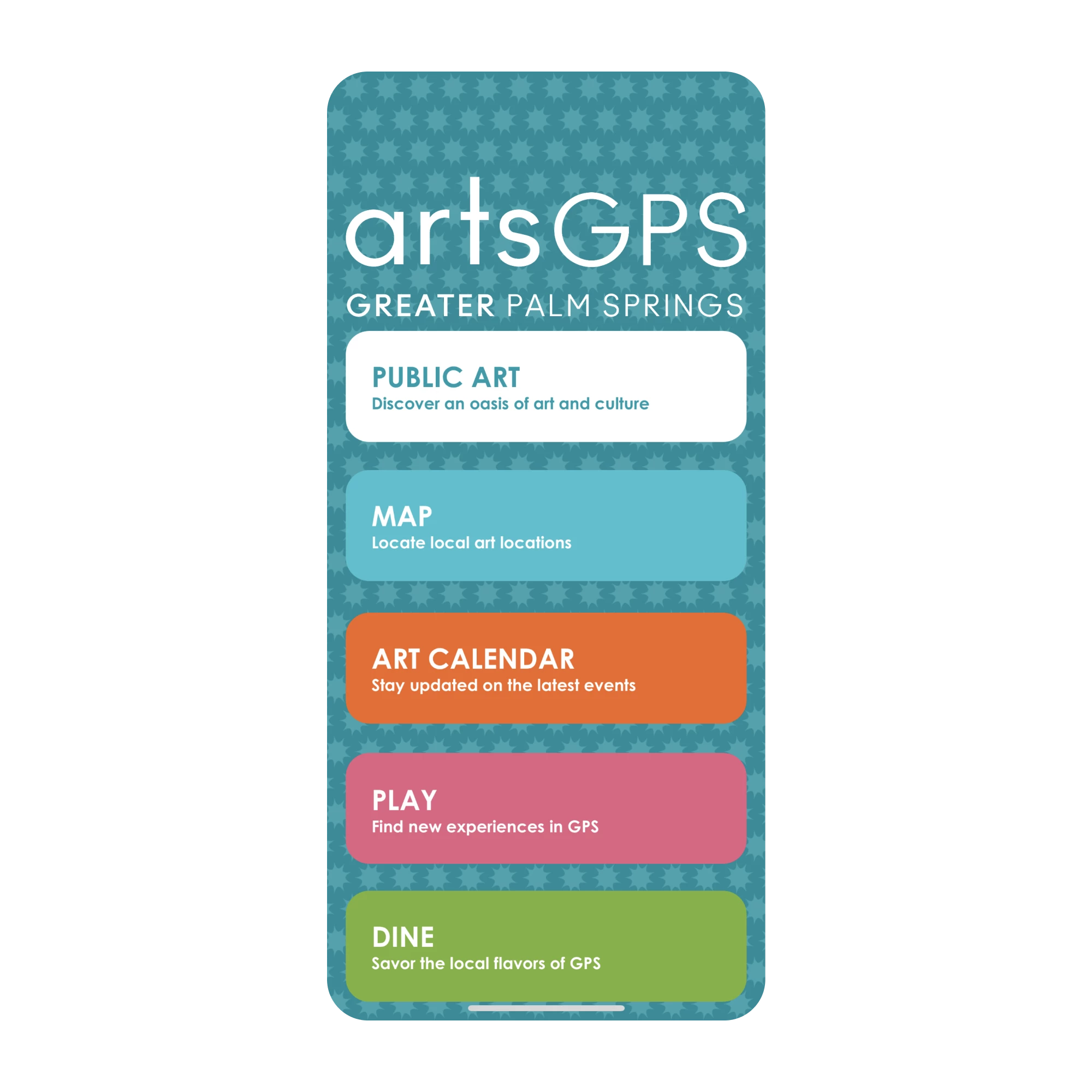 Homepage of the artsGPS mobile app